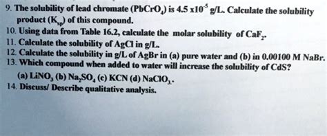 Lead Chromate Molar Solubility