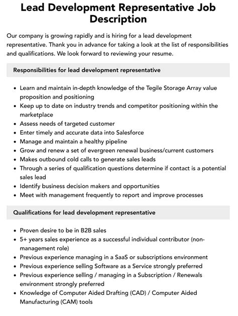 Lead Development Representative