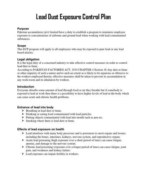 Lead Exposure Control Plan