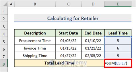 lead time calculation formula in excel