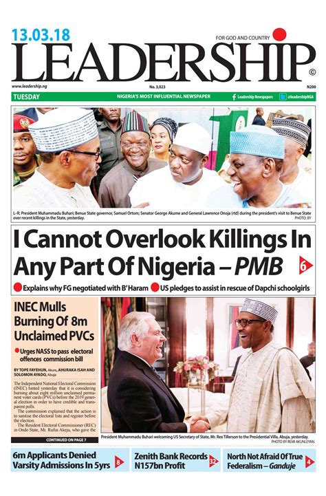 leadership nigerian newspapers today