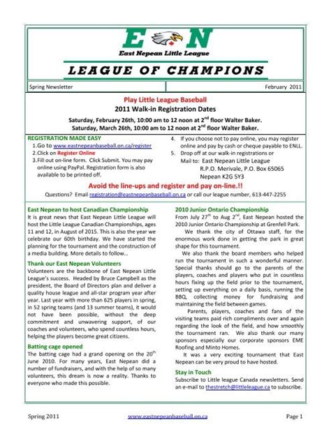 league newsletter