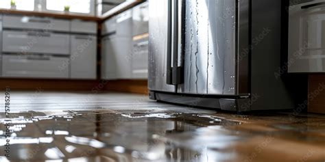 Leaking refrigerator in a kitchen