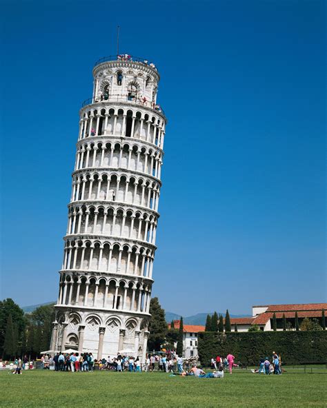 The iconic Leaning Tower of Pisa standing proudly in the Piazza dei Miracoli.