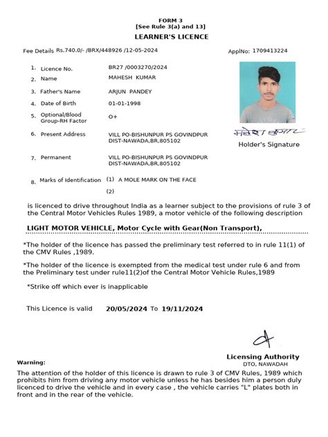 learner licence number format