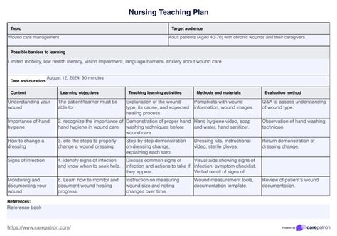 Learning Plan Examples Nursing