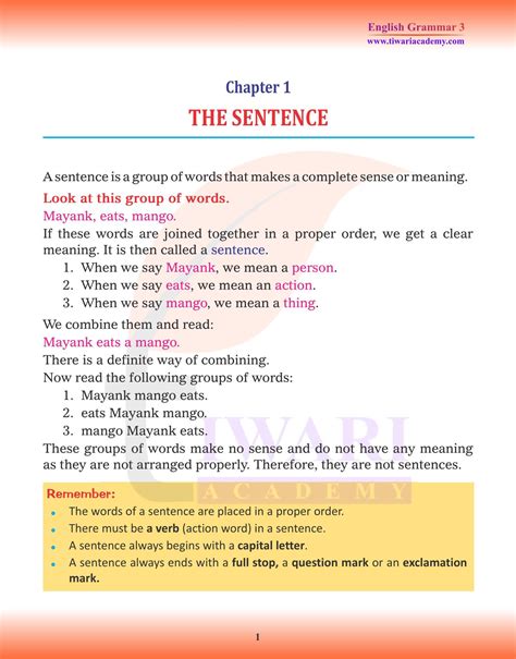 learnt sentence for class 3