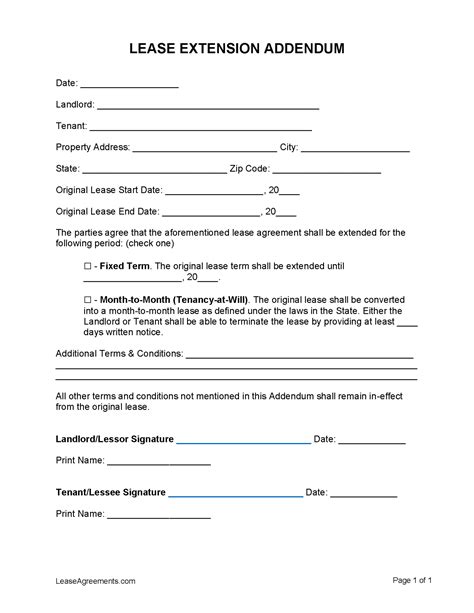 Lease Extension Addendum Sample