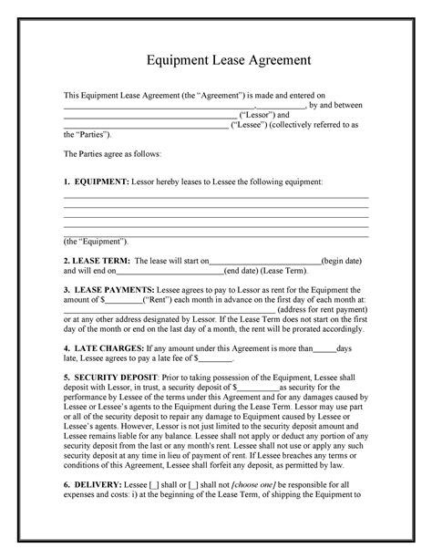 lease rental agreement for equipment