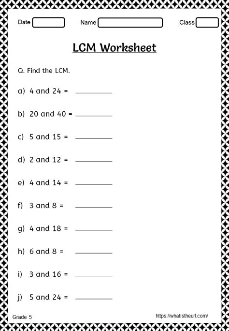 Least Common Multiple Worksheet Math Drills