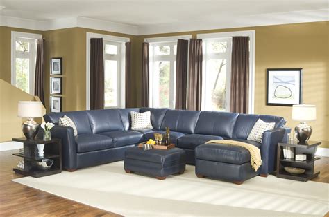 Favorite Leather Sectional With Blue Pillows For Small Space