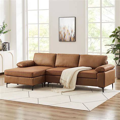 Leather Match Sectional Sofa, LShape Couch with Chaise Lounge (Right
