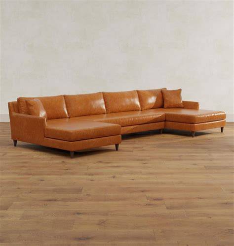 COCOCO Home Brevard Double Chaise Leather Sectional Made in USA