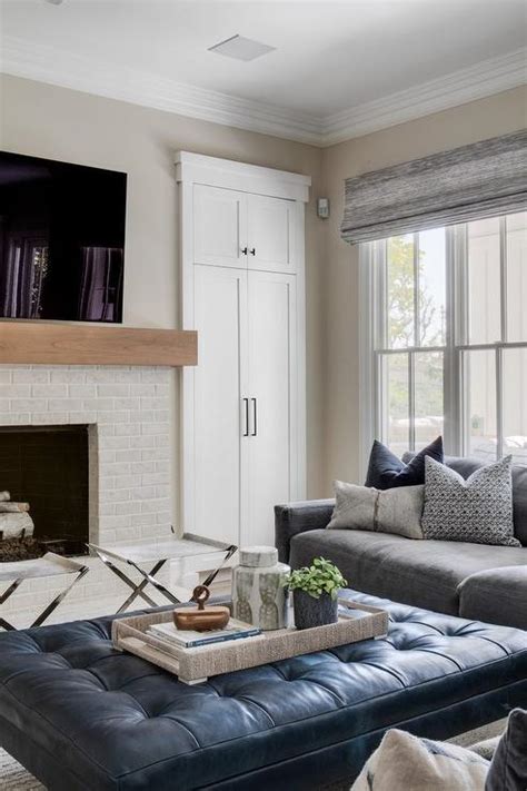 Leather Ottoman Coffee Table Blue