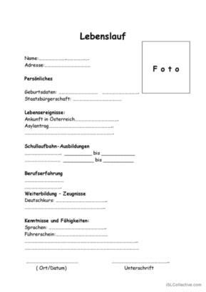 Lebenslauf Arbeitsblatt Kostenlose DAF Arbeitsblätter