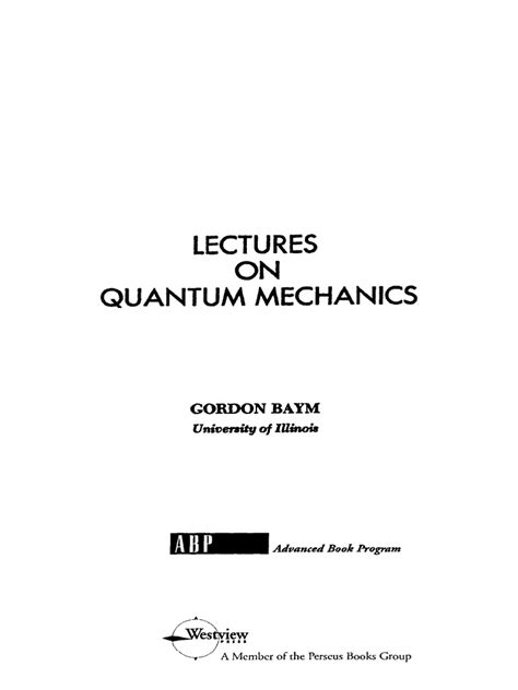 View Lectures On Quantum Mechanics Baym Pdf 2023