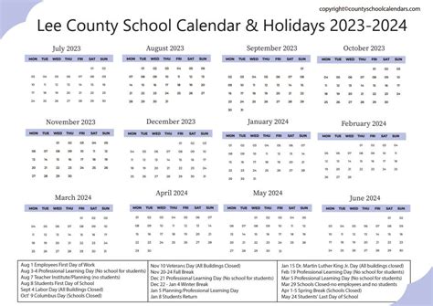 Lee County School Calendar 2024