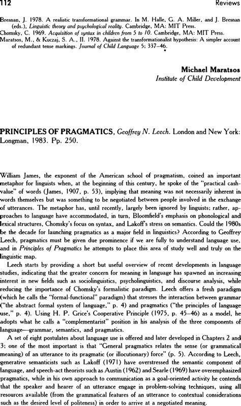 Review Of Leech 1983 Principles Of Pragmatics Pdf 2023