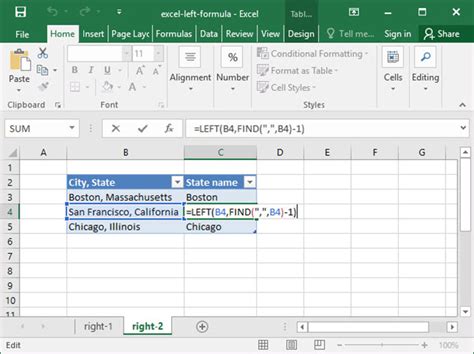left and search function in excel