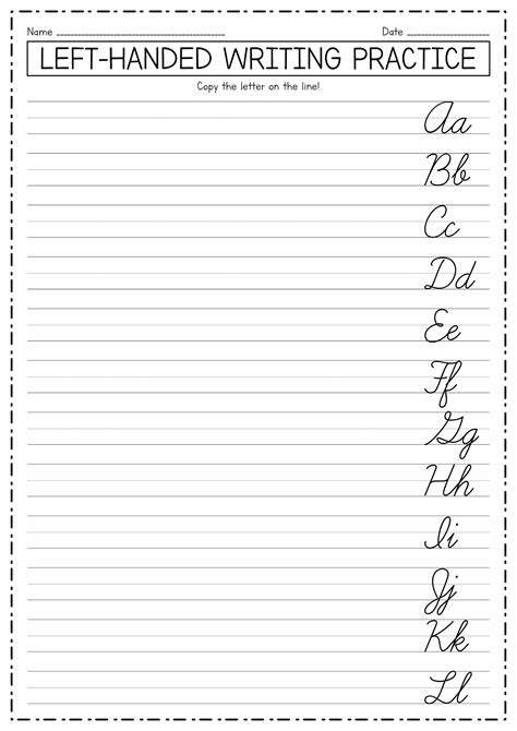 Left Handed Writing Sheets