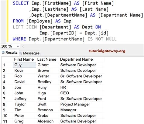 left join example with where clause