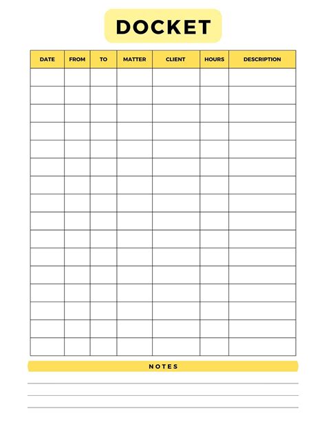 Legal Docket Sheet Printable