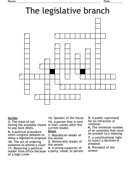 Legislative Branch Crossword Printable
