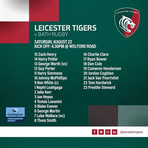 leicester tigers team for saturday