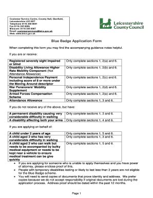 leicestershire county council blue badge form