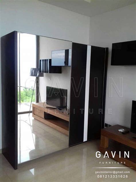 lemari sliding minimalis modern kombinasi kaca - Gavin Interior