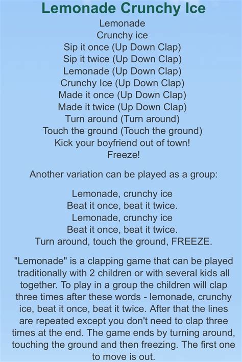 Lemonade Lyrics Hand Game