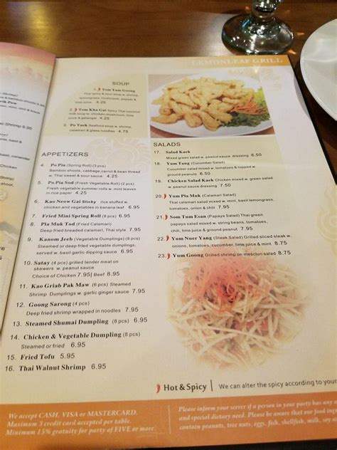 Lemonleaf Grill Printable Menu