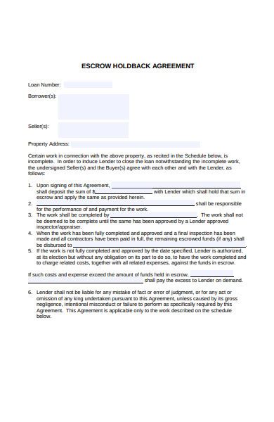 Lender Holdback Agreement