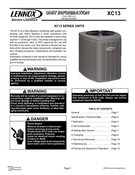 lennox air conditioner parts manual