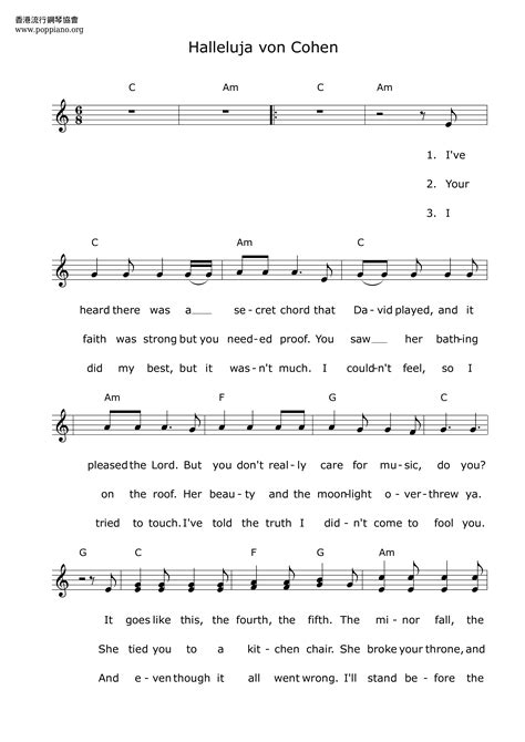 leonard cohen hallelujah chords pdf