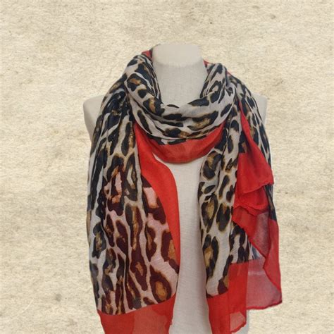 Leopard Print Scarf Red Trim