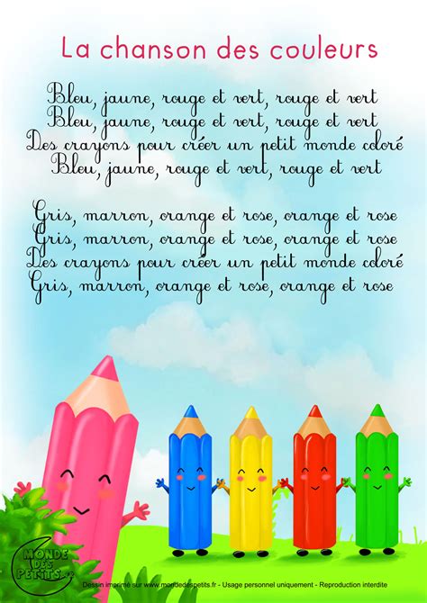 crayons chanson couleur chanson couleur en français apprendre noms
