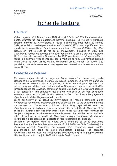 Topics Les Miserable Fiche De Lecture Going Viral