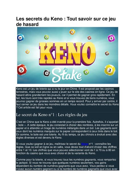 Review Of Les Secrets Du Keno Popular