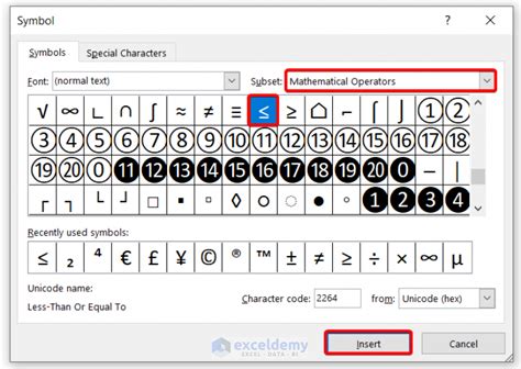 less than or equal to symbol in excel shortcut