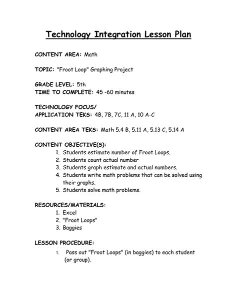 template lesson plan integrating technology Test (Assessment