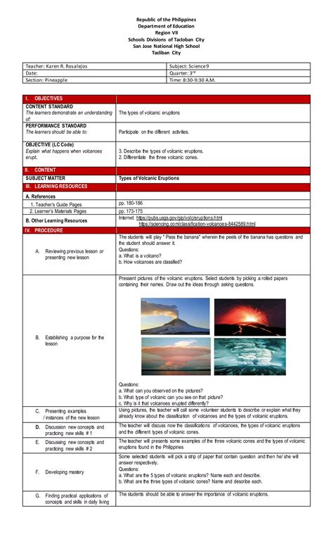 lesson plan about volcano