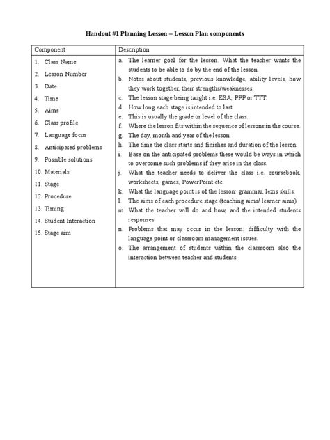 Lesson Plan Components Pdf