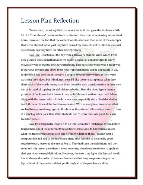lesson plan reflection examples