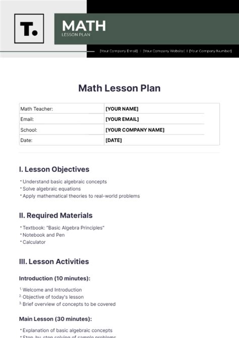 Lesson Plan With Excel Worksheet In Math
