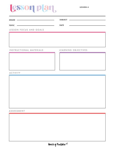 Lesson Planer Sheets Printable