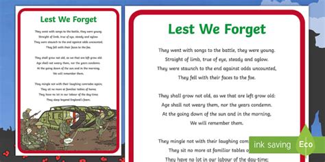 lest we forget poem for kids