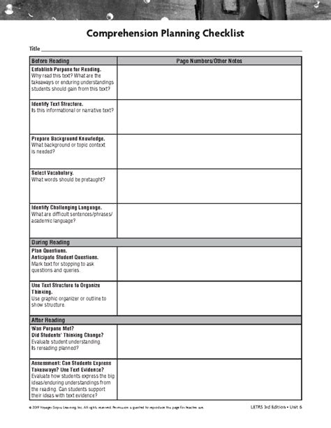 letrs comprehension planning checklist sample
