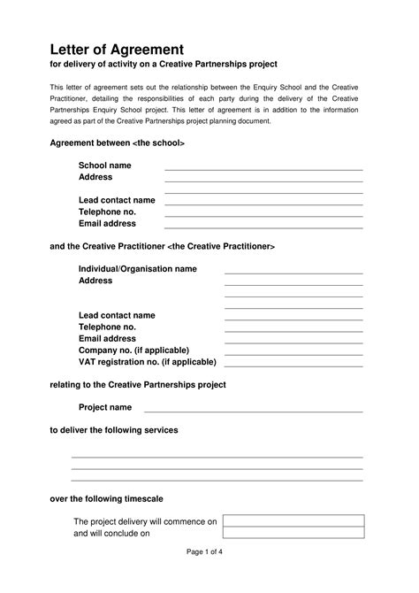 Letter Of Agreement Template Pdf Cover Letters