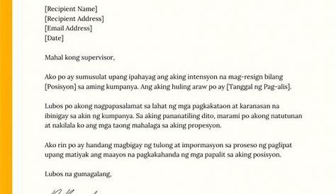 Letter Of Resignation Sample Tagalog Sample Resignation